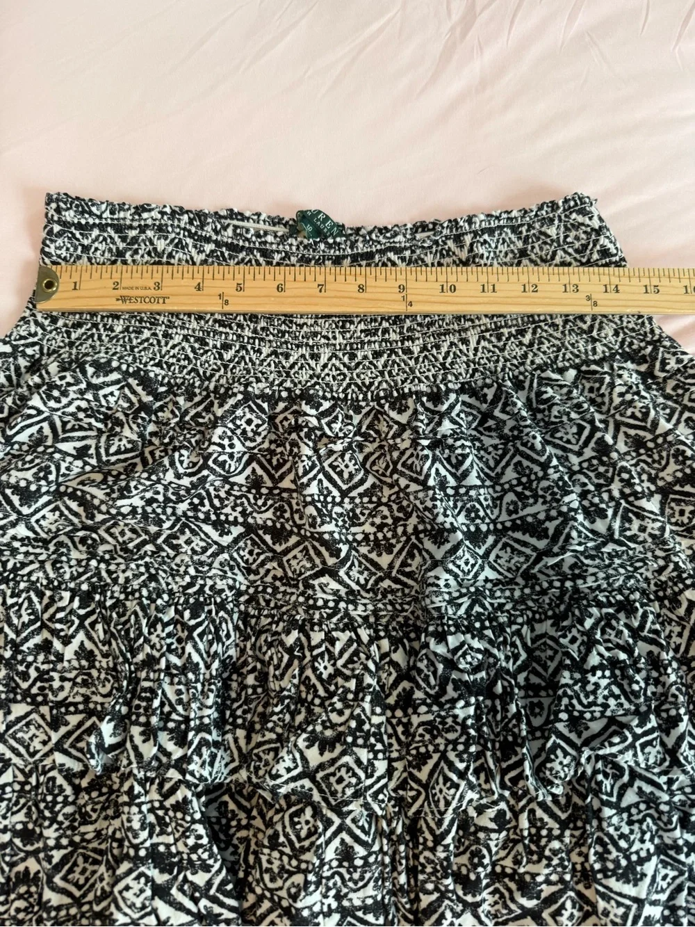 Lauren Ralph Lauren Black & White Tiered Smocked Waist Ruffle Skirt, Size 10